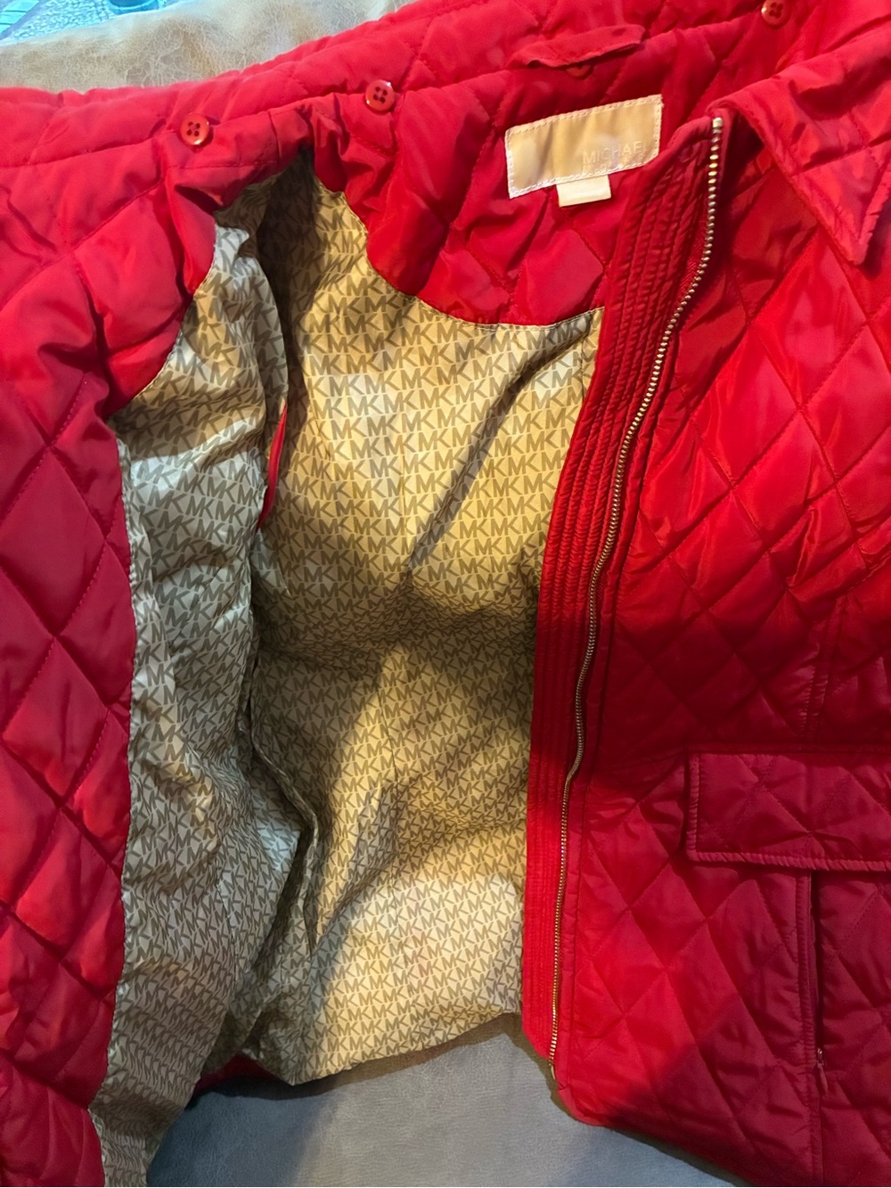 Michael Kors Red Quilted Zip-Up Jacket - Picture 3 of 3